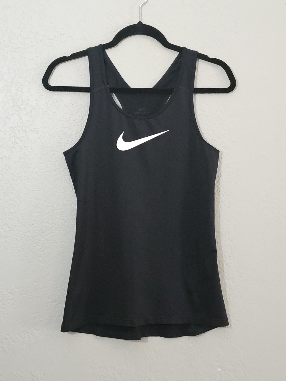 Nike Black Racerback Tank with White Swoosh Womens Medium Activewear